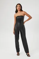 Women's Faux Leather Strapless Jumpsuit in Black Small