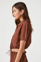 Women's Toggle Drawstring Cropped Shirt in Cappuccino Medium