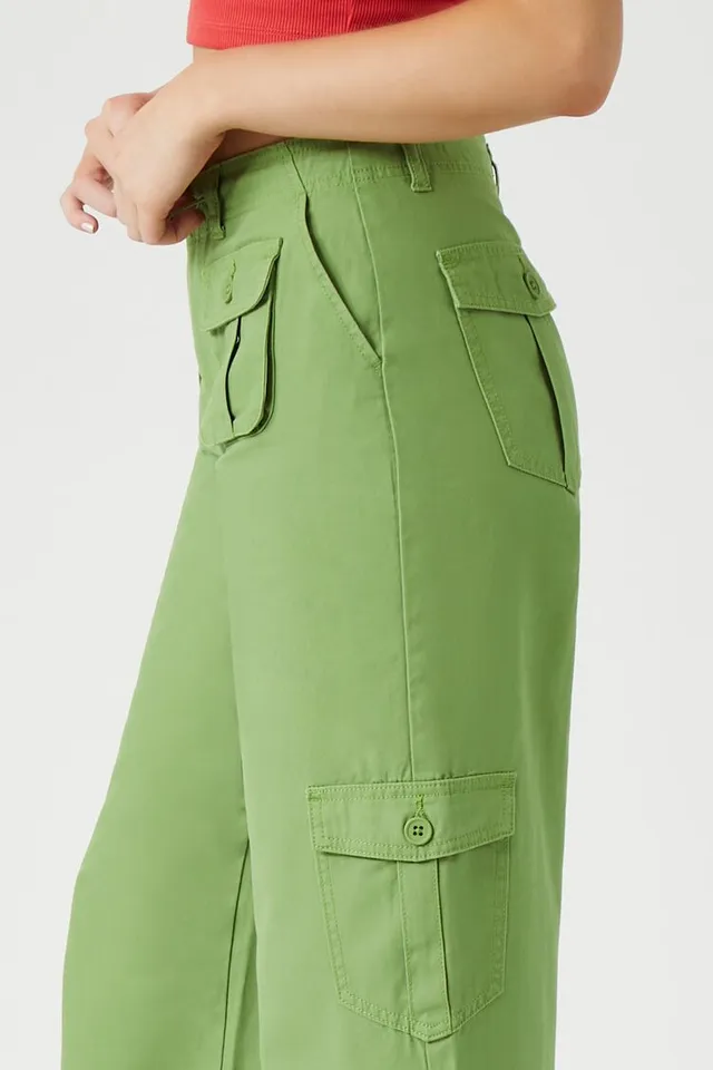 Forever 21 Women's Drawstring Wide-Leg Cargo Pants Pepper Green