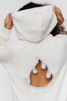 Women's Studded Flame Cutout Hoodie in Cream/Silver Large