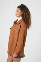 Women's Faux Suede Drop-Sleeve Shacket Tan