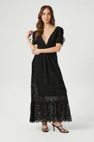 Women's Lace Flounce-Hem Maxi Dress in Black Small