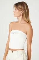 Women's Studded Ibiza Tube Top in White/Silver, XL