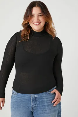 Women's Mock Neck Top in Black, 3X