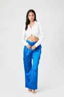 Women's Ruched Drawstring Cropped Shirt in White Large