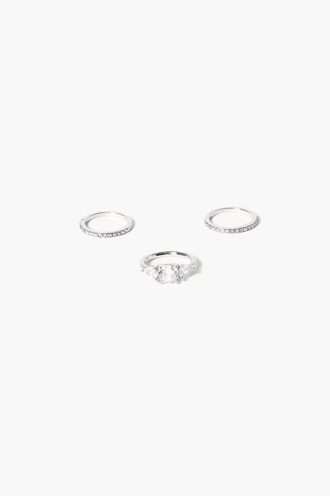 Women's CZ Thin Ring Set in Clear/Silver, 7