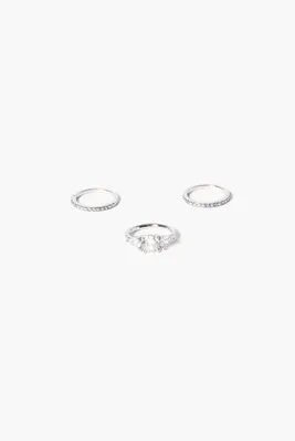 Women's CZ Thin Ring Set in Clear/Silver, 7