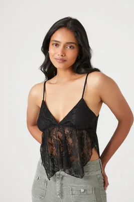 Women's Plunging Lace Cami in Black Small