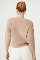 Women's Ribbed Drop-Sleeve Sweater in Beige Large