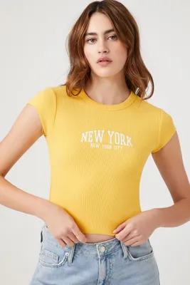 Women's New York Graphic T-Shirt in Yellow Large
