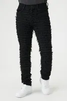 Men Frayed Mid-Rise Skinny Jeans Black,