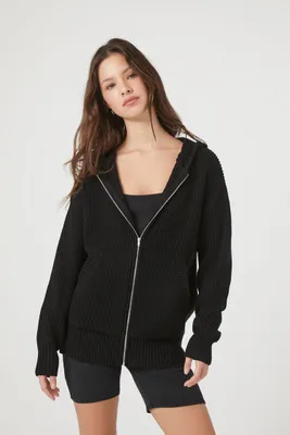 Women's Hooded Zip-Up Sweater in Black Large