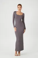 Women's Ribbed Bodycon Maxi Dress in Charcoal, XL