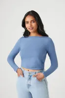 Women's Cropped Tie-Back Sweater in Dusty Blue, XL