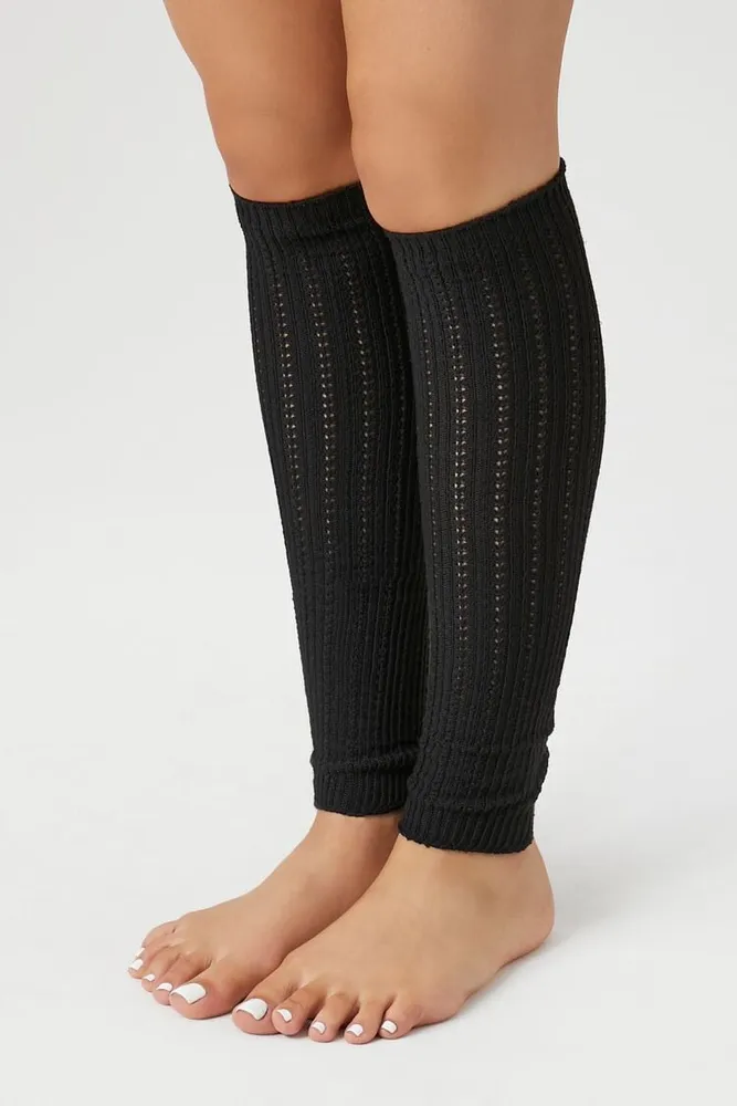 Pointelle Knit Leg Warmers in Black