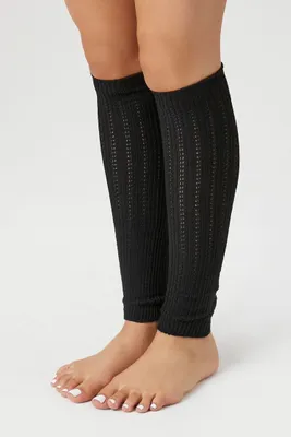 Pointelle Knit Leg Warmers in Black
