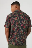 Men Floral Print Short-Sleeve Shirt in Black, XXL