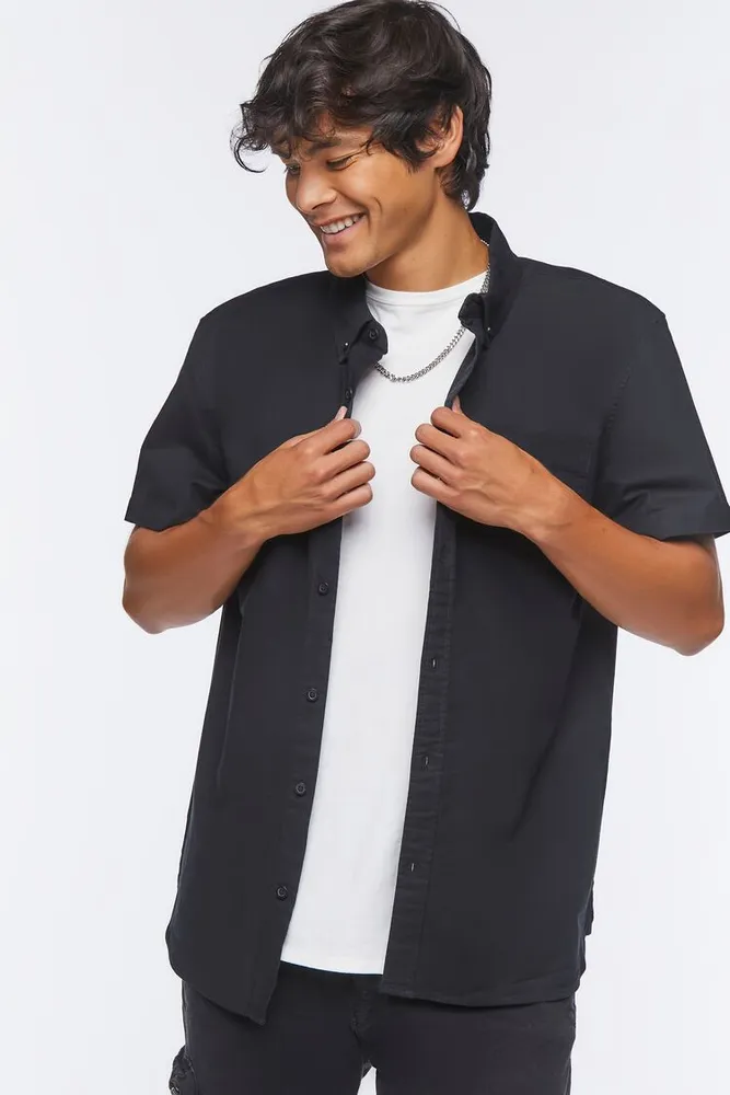 Men Pocket Button-Front Shirt in Black Small