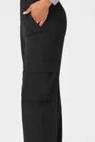 Women's Chiffon Cargo Straight-Leg Pants in Black, XS