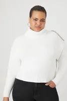 Women's Open-Shoulder Sweater in White, 4X