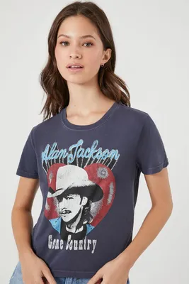 Women's Alan Jackson Graphic Baby T-Shirt in Blue Small