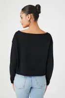 Women's Drop-Sleeve Boat Neck Sweater in Black, XL