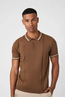 Men Ribbed Sweater-Knit Slim-Fit Polo Shirt in Latte/Taupe, XXL