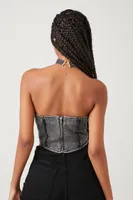 Women's Lace-Up Denim Tube Top in Washed Black Small