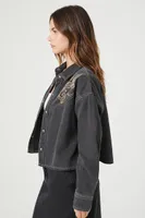 Women's Embroidered Denim Shirt in Black Medium