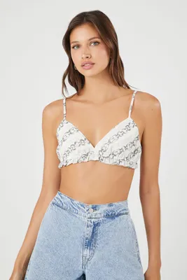 Women's Chain Print Bralette in White/Grey Small