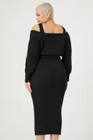 Women's Off-the-Shoulder Maxi Sweater Dress in Black, 4X