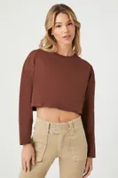 Women's Boxy Long-Sleeve Crop Top in Chocolate Medium