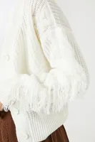 Women's Fringe Cardigan Sweater in Cream Large