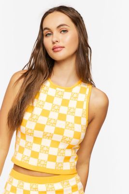 Women's Checkered Sweater Vest in Yellow Large
