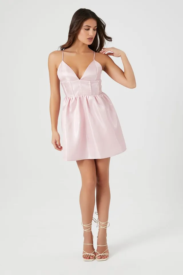 Forever 21 Women's Iridescent Satin Babydoll Dress in Pink, XS