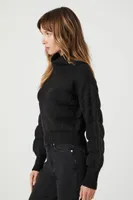 Women's Ribbed Knit Turtleneck Sweater in Black Large