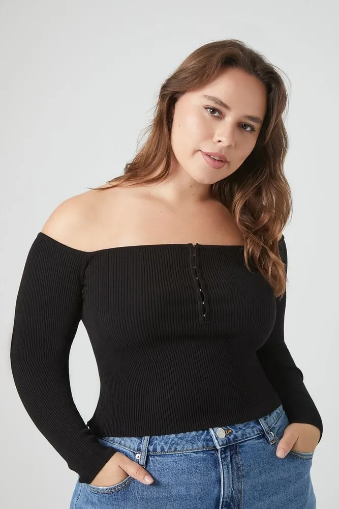 Women's Off-the-Shoulder Top in Black, 3X