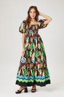 Women's Tropical Print Maxi Dress in Black Small