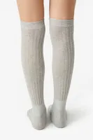 Ribbed Knee-High Socks in Heather Grey