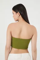 Women's Ribbed Knit Tube Top in Olive Large