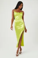 Women's Satin Asymmetrical Maxi Dress in Green Banana, XL