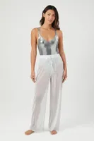 Women's Sheer Glitter Swim Cover-Up Pants Silver