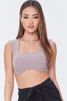 Women's Ribbed Knit Crop Top in Ash Brown Large