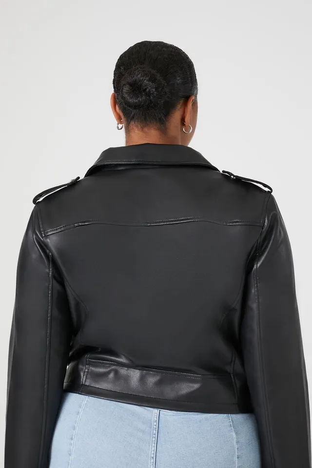 Forever 21 Women's Faux Leather Moto Jacket Black