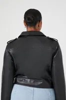 Women's Faux Leather Moto Jacket in Black, 0X