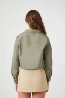 Women's Cropped Long-Sleeve Shirt in Light Olive Medium