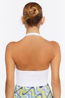 Women's Ruched Halter Crop Top in White, M/L