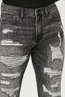 Men Distressed Stretch-Denim Slim-Fit Jeans in Washed Black, 32