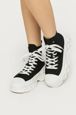 Women's Platform Lace-Up High-Top Sneakers Black/White,