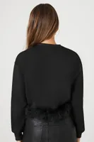 Women's Feather-Trim Pullover in Black Small